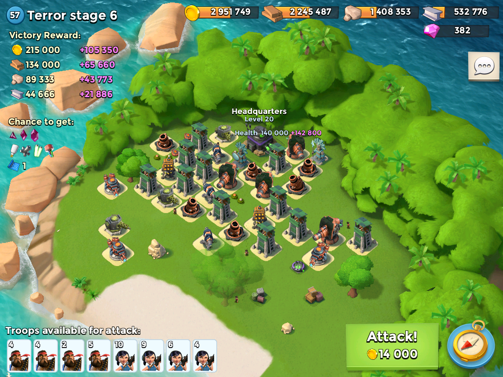 ブームビーチ テラー博士の基地攻略方法 5月21日 ヘビーバズーカ攻め Boom Beach ブームビーチ データまとめ